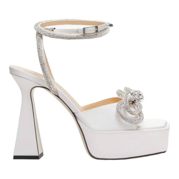 Mach & Mach 140 Crystal Double Bow Platform Sandals Clear/Sliver US 12 EU 42 NEW - Picture 1 of 4